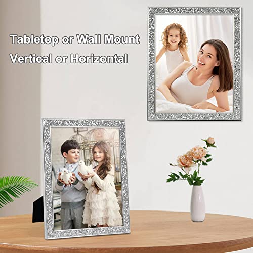 Iziddo 8X10 Picture Frames Set Of 2, Silver Sequins Bling Glitter Photo Frame, Made Of Metal And Real Glass, For Wall Or Tabletop Display (Silver, 8X10 #TOP2