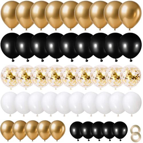 70pcs Ballon Noir Or Anniversaire, Ballon Helium Noir Doré Confettis Decoration pour Fête Baby Shower Mariage Graduation Remise de Diplôme