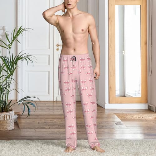 Mens Pajama Pants - Ribbon Bow Pink Print Soft Sleep Lounge Pants For Men, Casual Pj Bottoms With Pockets2