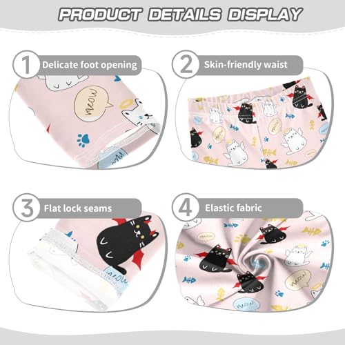 Cute Angle and Evil Cats Pink Girls Leggings Soft Comfortable Athletic Leggings Dancing Pants for 4-10 Years3