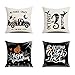 lulalula Lot de 4 housses de coussin en lin pour décoration d'Halloween, blanc et noir, 45,7 x 45,7 cm