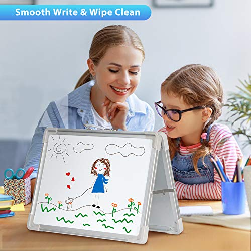 Small Dry Erase White Board, ARCOBIS 12"X16" Magnetic Portable White Board Double-Sided Desktop Foldable Whiteboard Easel for Classroom Home Office