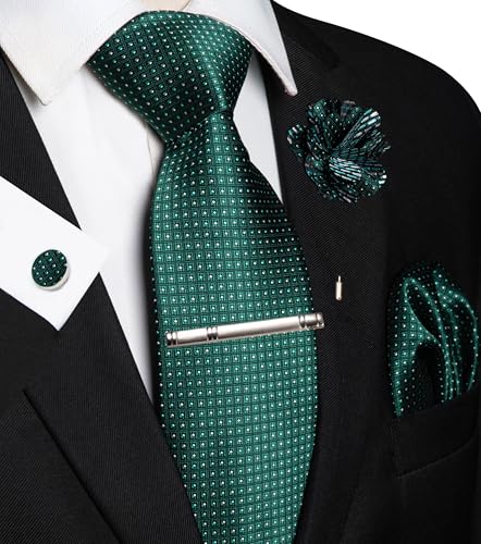 Image of JEMYGINS Mens Tie and Lapel Pin Necktie Pocket Square Cufflinks and Tie Clip Sets for Business Casual 5PCS