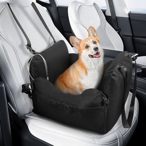 Hunde Autositz für kleine bis mittlere Hunde, Wasserdichter und Waschbarer Autositz mit Aufbewahrungstaschen, Verdickter Hundeautositz Sitzerhöhung Hundebett Auto mit Abnehmbarem Airbag