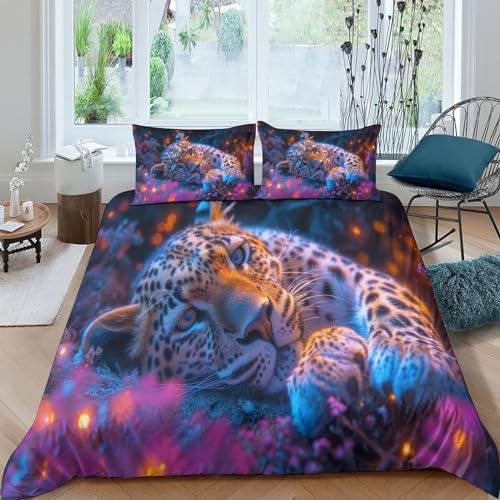 Housse de couette léopard 200x200cm pour lit enfant facile à laver