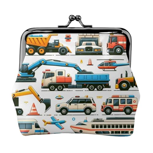 Pu Leather Buckle Coin Purse Vehicles-Bus-Bikes-Emergency Girls Kiss-Lock Change Purse Wallets