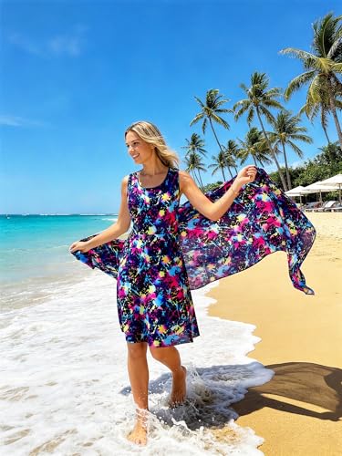 Image of uideazone Women Funny Print Sleeveless U Neck A Line Casual Midi Dress | Soft Stretchy Breathable Fabric Flared Swing Sundress Fitted Waist for Daily Wear 80 /90s Themed Party Beach Vacation Trips