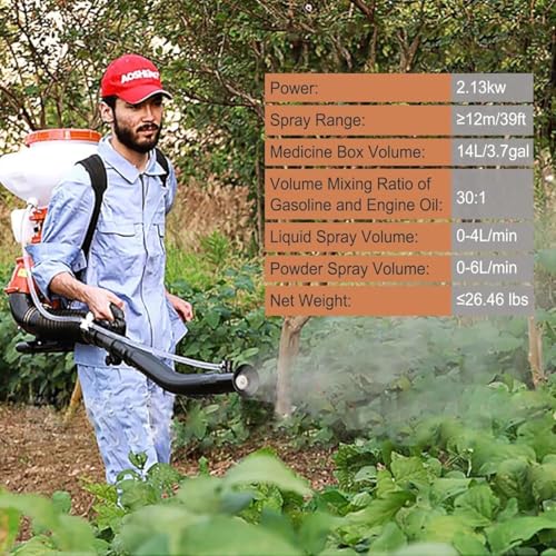 Opryskiwacz plecakowy, napędzany silnikiem benzynowym 14 l, 7500 obr./min, dmuchawa mgły do użytku ogrodowego