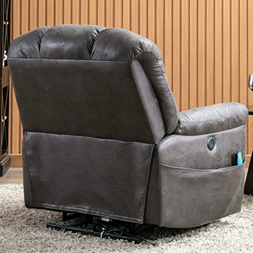Canmov Large Power Lift Recliner Chairs With Massage And Heat For Elderly Big People, Heavy Duty Electric Faux Leather Reclining Chairs With Usb Port And 2 Side Pockets, Grey #TOP7