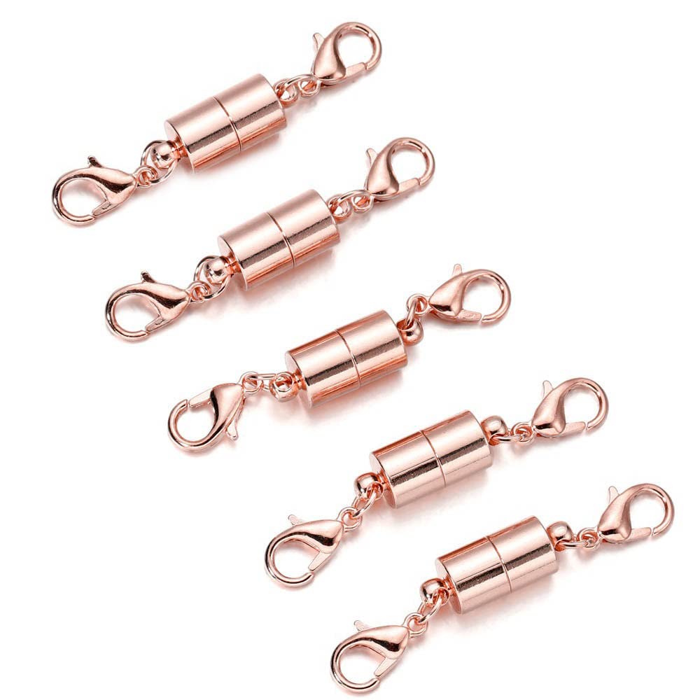 GIVBRO Magnetic Lobster Clasps Jewelry Extender Bracelet Necklace Accessories for DIY Craft Rose Gold, 5pcs (6mm Diameter)
