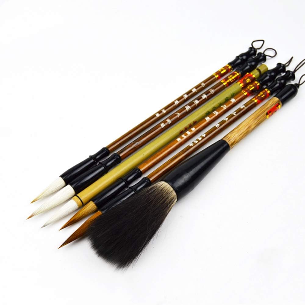 Shanlian Hubi Writing Brush Watercolor Chinese Calligraphy Brush Set Kanji Japanese Sumi Painting Drawing Brushes 6 Piece/Set+ Brush Holder