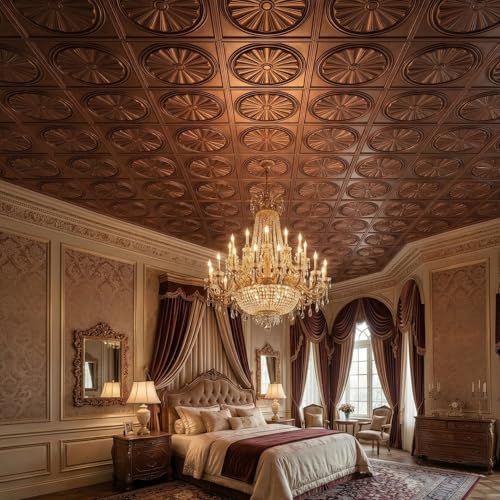 Image of Kayra Decor PVC Ceiling Panel 60x60 cm |Sunburst Panel|Red Copper|25 Tiles Cover 100 Sq Ft| Modern False Ceiling|Royal & Elegant Finish