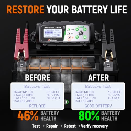 Image of FOXWELL BC521 2-in-1 Battery Charger & Tester, Test Before Charging 12V 5A