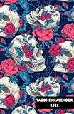 Taschenkalender 2022: Terminplaner mit Uhrzeiten (5-20 Uhr), 1 Woche 2 Seiten, A5 Tagesplaner mit Zeit, Totenkopf, Skull, Rosen