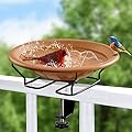 Jealoeur Bird Bath Deck Mounted 12 Inches, Deck Adjustable Steel Clamp 3.5 Inches, Balcony Railing Birdbaths Unheated(Brown)