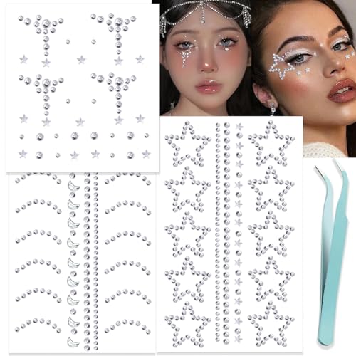 Image of NOOEPC Face Gems Hair Gems, Self-Adhesive Face Jewels Eye Jewels Rhinestones DIY Face Gems Stick on, Hair Body Rhinestones Gems Crystals Pearls for Face Eyes Makeup Body, Crafts