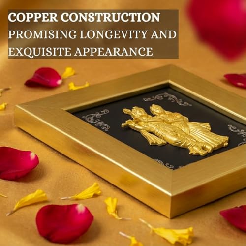 Image of Gold Plated Radha Krishna Photo Frame for Home Decor, Pooja Room Decoration, House Warming & Marriage Gifting - 7 x 6 Inches - 1 Piece