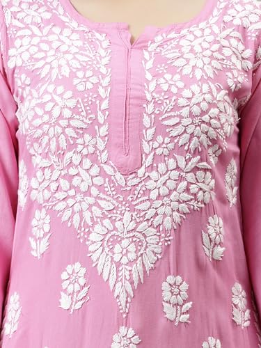 Image of Seva Chikan Hand Embroidered Lucknowi Chikankari Rayon Kurta and Palazzo Set SCL8037