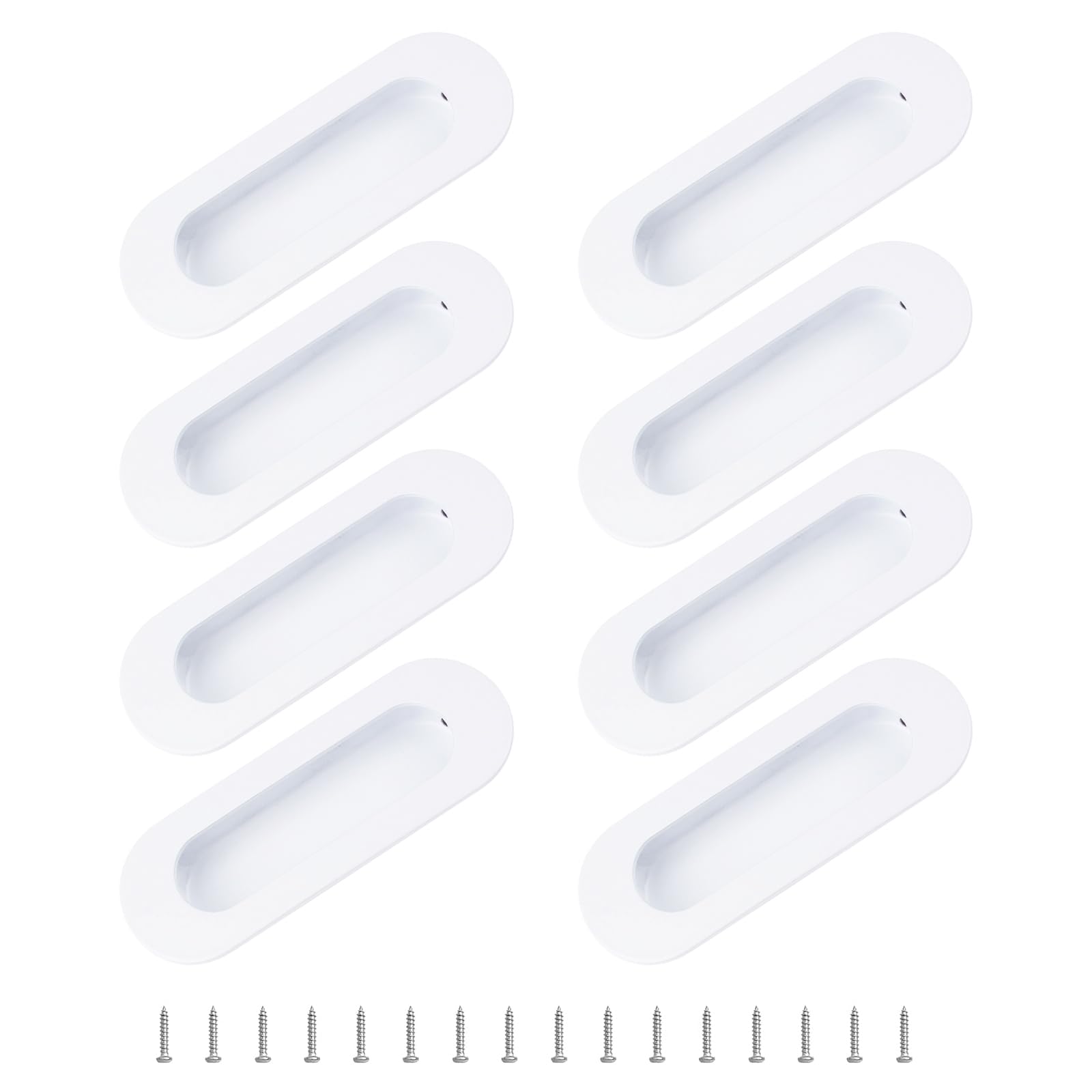 MOROBOR 8 PCS Recessed Cabinet Handles, Warm White Stainless Steel Oval Knob with Screws, Exposed Installation Embedded Pull Handle for Wardrobe Drawer Flush Sliding Door -120 mm/4.72 in