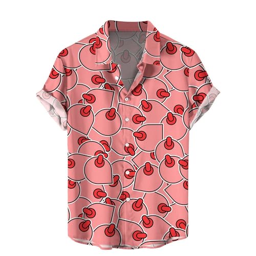 Pinkie Fun and Sexy Boobs Hawaiian Shirts for Men Women, Aloha Hawaiian Summer Short-Sleeve Casual Relaxed-Fit Button-Down