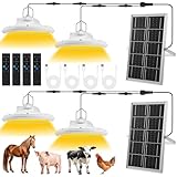 Grinsvalley 2 Set 2 in 1 Solar Chicken Coop Shed Pendant Light with Time Rechargeable Solar Hanging Pendant Heating lamp Waterproof Light for Barn Greenhouse Gazebo Patio Poultry Pet House(White)