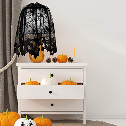 Shan-S Halloween Decorations Set Of 4,Halloween Lace Spider Web Table Runner,Round Table Cover,Fireplace Mantle Scarf And Lamp Shades For Festival Ornament Party Diy Haunted House Decoration #TOP5
