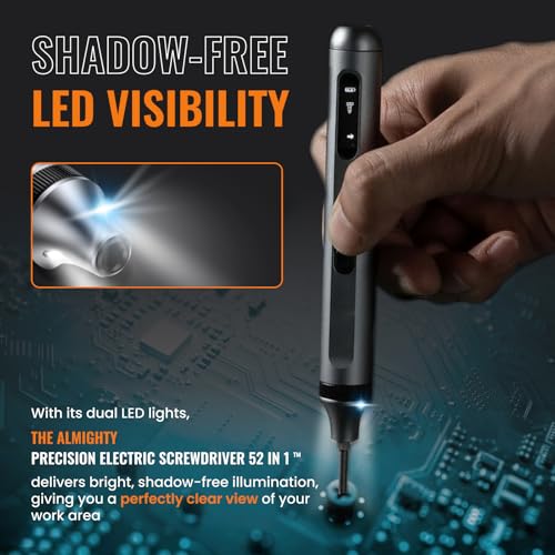 Image of Precision Electric Screwdriver 52-in-1 Kit | Cordless Mini Power Driver for Electronics, PC & Laptop Repair | Compact Rechargeable Automatic Tool Set with Magnetic Bits