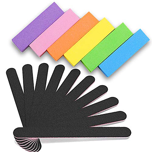 16pcs Nail Files and Buffers Set Professional Manicure Tools Kit,10 pcs 100/180 Grit Double Sided Nail Files,6pcs Rectangular Art Care Buffer Block Tools