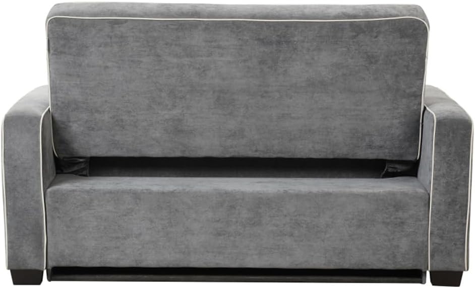 Linen Upholstered Sleeper Bed, Pull Out Sofa Bed Couch Attached, Charging Port and Adjustable Backres