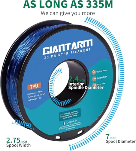 Image of GIANTARM TPU Filament, 2pcs 95A TPU Filament 1.75mm, Dimensional Accuracy + /- 0.03, Flexible Soft 3D Printer Filament 1kg Spool(2.2 lbs), Vacuum Packaging (Blue)