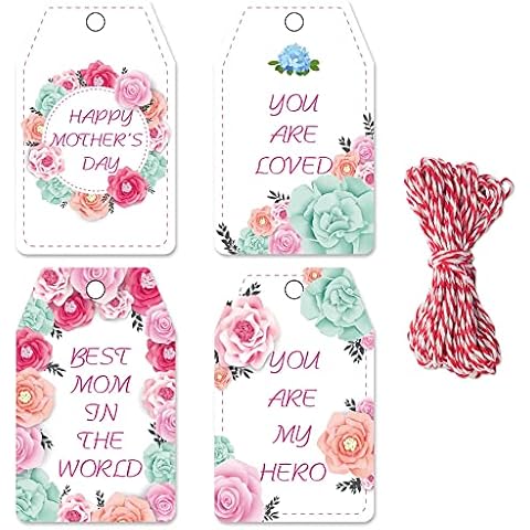 Colorful Floral Gift Tags for Mother's Day - 40 Pcs Happy Mother's Day Hanging Paper Craft Tags, Gorgeous Best Mom Card Labels with Strings for Mom Birthday Anniversaries Gift Wrap Decor Supplies Cover