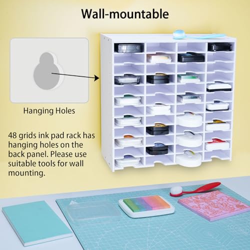 Image of Krafetto 48 Grids Ink Pad Storage Rack, Wall-mountable Stamp Pad Organizer Holder Compatible with Slim Ink Pads(Grid Size 3 inch W x 3.9 inch D x 0.9 inch H)