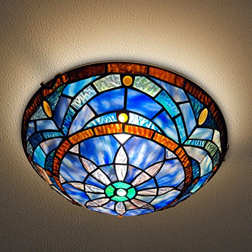 Artzone Tiffany Ceiling Lights, Stained Glass Ceiling Light 2-Lights 12 Inch Tiffany Flush Mount Ceiling Light For Bedroom Dining Living Room Entryway Foyer #TOP3