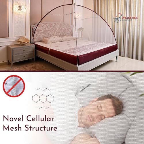 Image of Mosquito net for King Size Bed | Mosquito net Double Bed | Bed Queen Size Foldable Machardani | Polyester 30GSM Strong Net | PVC Coated Corrosion Resistant Steel Wire - Maroon