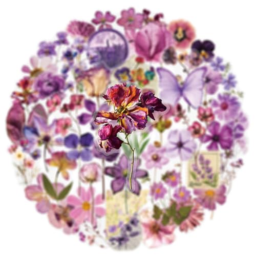 Image of Transparent Flora Scrapbook Stickers Aesthetic Flowers Stickers(Pur) | Transparent & Waterproof Sticker for Scrapbook Journal Water Bottle Kindle, DIY Crafts, Party Supplies