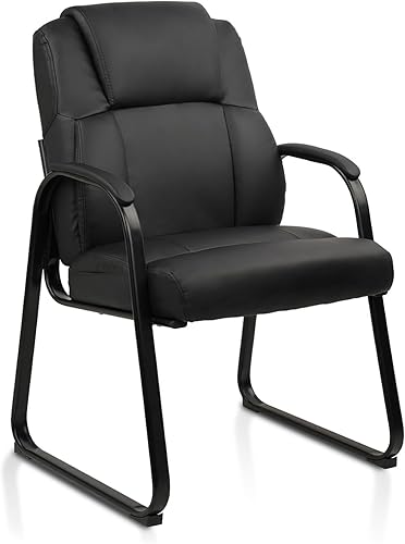 CLATINA Silla de recepción de cuero para invitados con base de trineo, sillón estacionario de oficina con reposabrazos acolchados para reuniones,