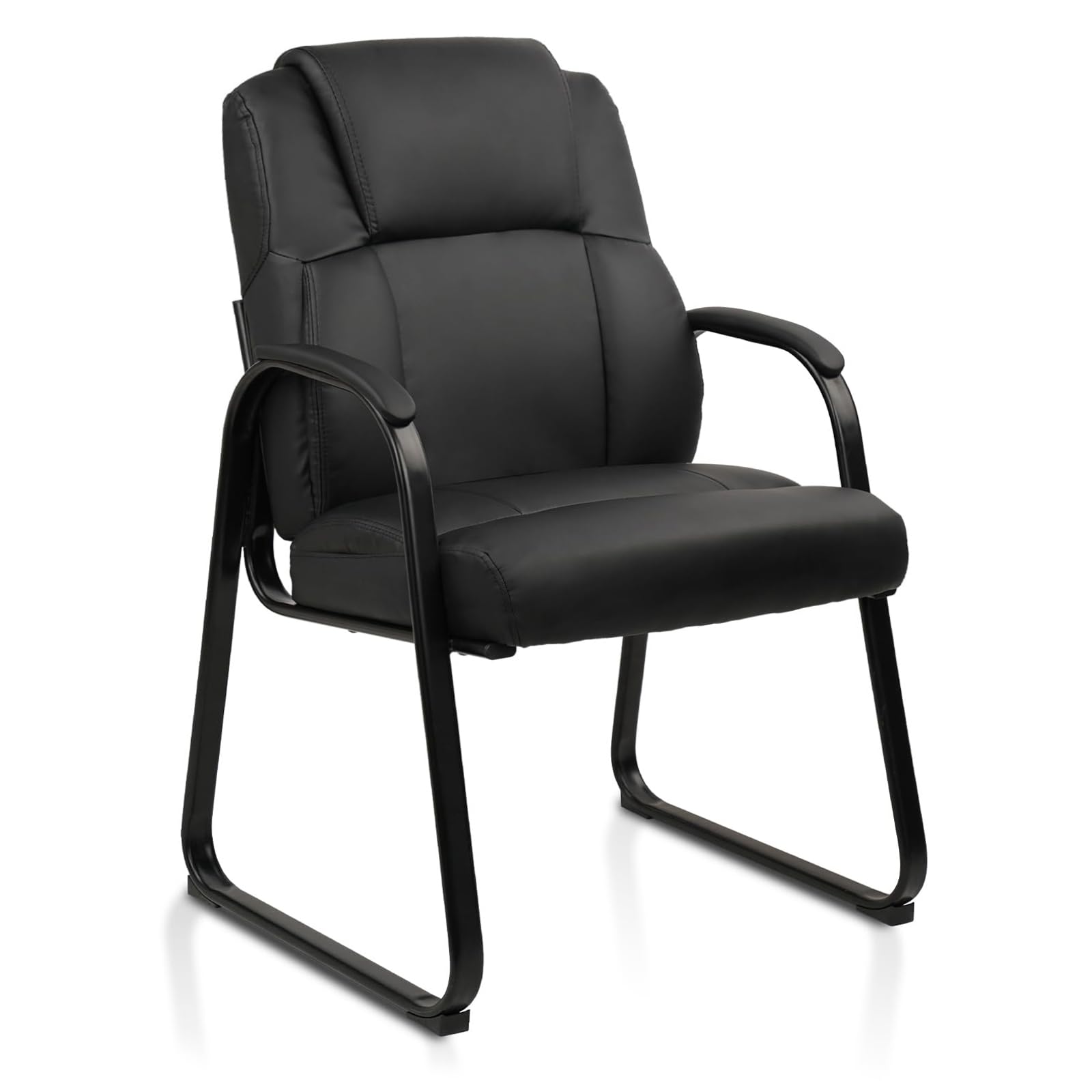 CLATINA Leather Guest Chair with Padded Arm Rest for Reception Meeting Conference and Waiting Room Side Office Home Black with Sled Base 1 Pack