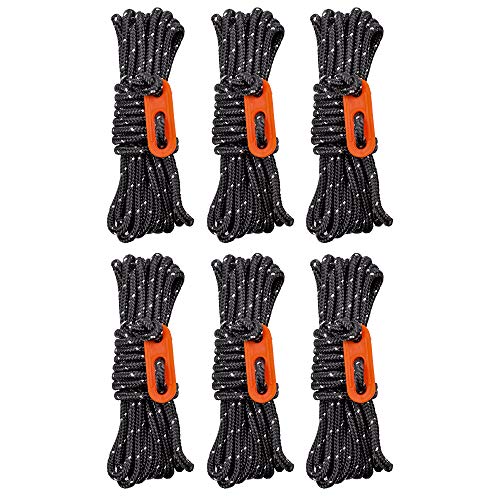 Geertop 6 Pack 4Mm Outdoor Guyline Tent Cords Lightweight Camping Rope With Guylines Adjuster Tensioner Pouch For Tent Tarp, Canopy Shelter, Camping, Hiking, Backpacking #TOP22