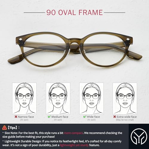 YouthMall Retro Oval Glasses for Women Men Fashion Round Blue Light Glasses 90s Fake Eyeglasses (Clear Olive Green) — view 4