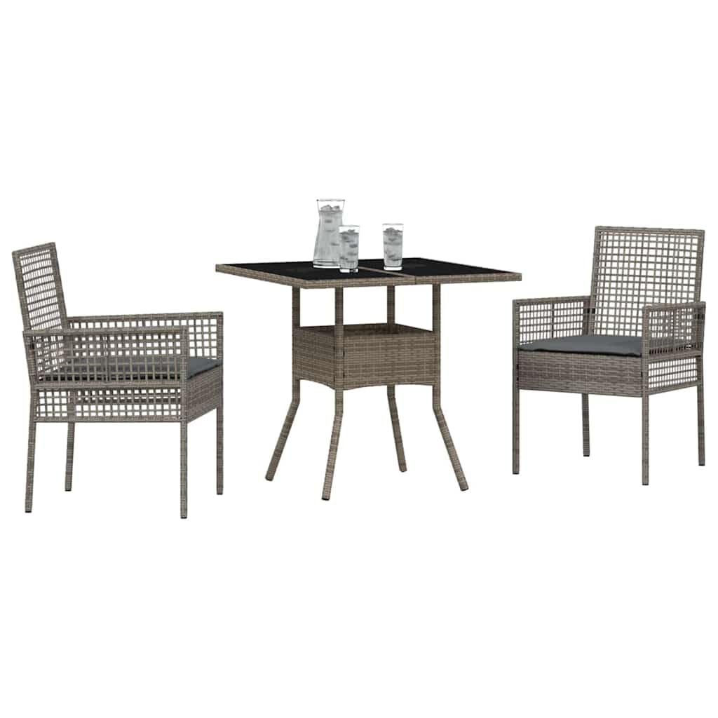 Ensemble de salle à manger pour jardin 3 pièces polyrotin gris résistant mobilier extérieur