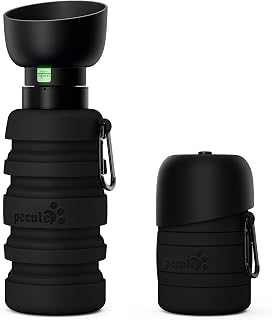 pecute Hundewasserflasche, Faltbare Trinkflasche Hunde für Unterwegs, Sicher, Ungiftig, Haustierwasserflasche, Geeignet für Hundereisen im Freien, Training und Andere Outdoor-Aktivitäten,Schwarz