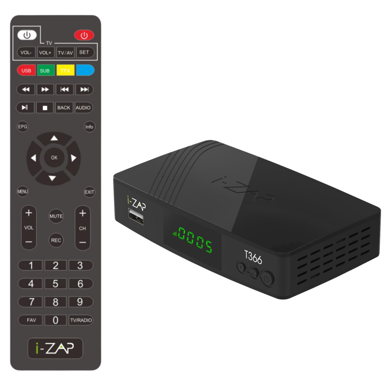 i-ZAP T366 - Decoder Digitale Terrestre 2025 DVB-T2 con Telecomando incluso. Presa HDMI, SCART, USB, ETHERNET