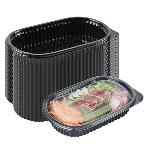 Image of Restaurantware-Chef 101 25 Ounce Meal Prep Containers, 50 Microwavable To Go Containers With Lids - Disposable, Freezable, Black Plastic Oval Food Containers, Pack Hot And Cold Food, For Takeaway