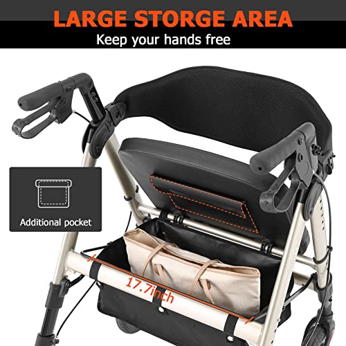Heavy Duty Rollator Walker - Bariatric Walker With 19'' Large Seat For Seniors Support Up 450 Lbs With Extra Wide Backrest #TOP3