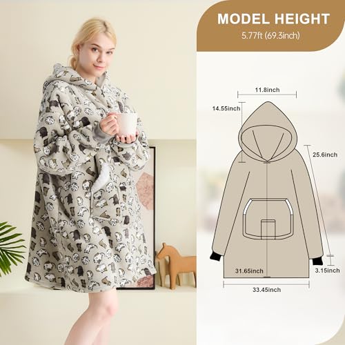 NORD ECO Oversized Sherpa Wearable Blanket Hoodie—Adult, Grey Cat — view 4