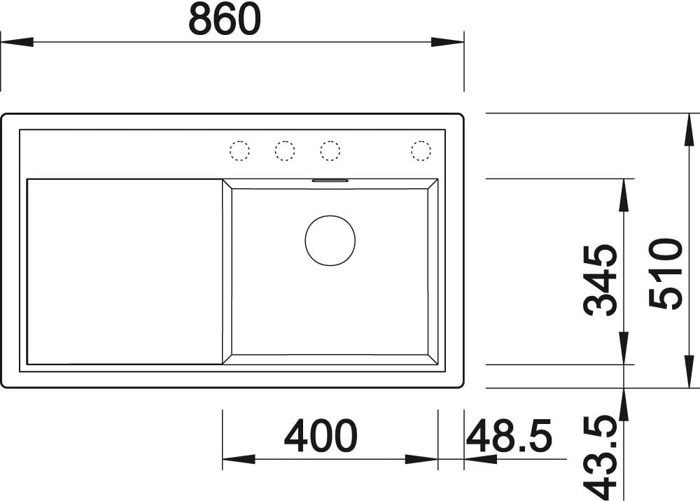 Top-down schematic view of Blanco Zenar XL 6 S sink with overall length and width dimensions in millimeters.