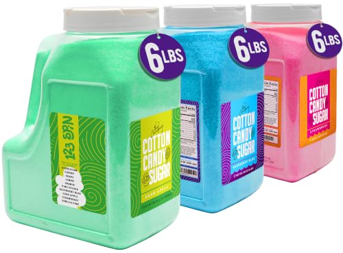 The Candery Cotton Candy Sugar Floss 3-Flavor Variety 96oz Jars 3-Pack Flavors – Strawberry, Raspberry Blue & Green Apple – For All Cotton Candy Machines – Premium Floss Sugar