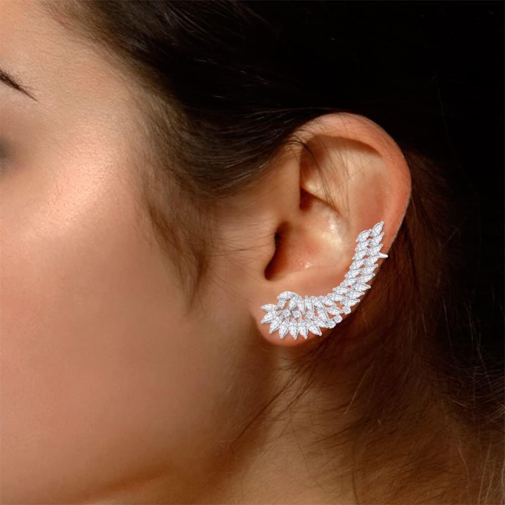 Big Angel Wing Ear Crawler Earrings Cubic Zirconia In Gold Over Sterling Silver