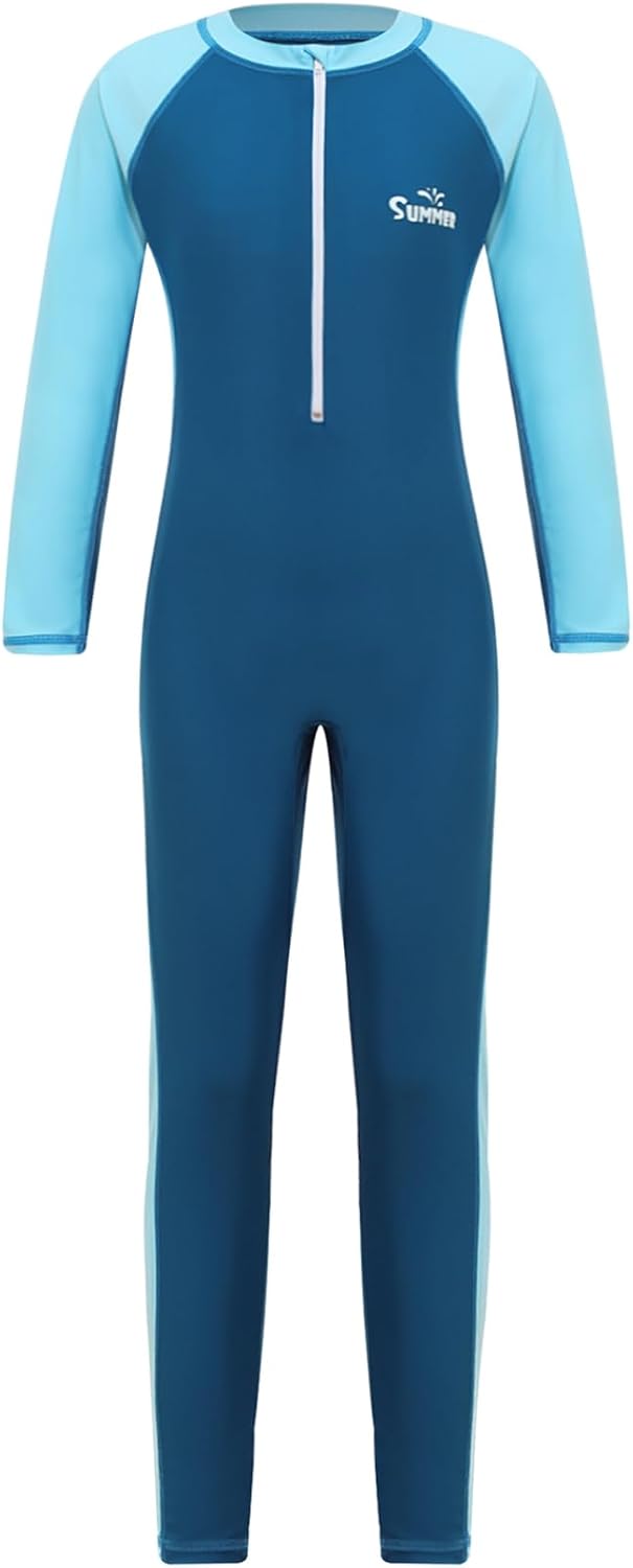 UPF 50+ Long Wetsuits for Boys Girls Long Sleeve Zip Up Full Body Cover Swimsuits