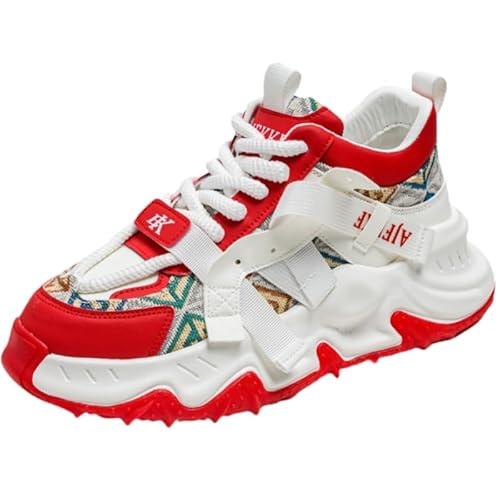 Men's Sports Shoes - Slip-Resistant Thick Sole, All-Season Comfort & Durable Lace-Up Design for Active Lifestyles (red,10)